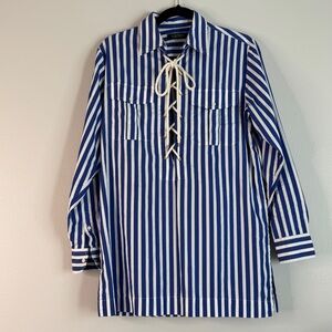Ralph Lauren Blue White Tunic Striped Shirt Stripe Stripes Henley Pockets Cuffs